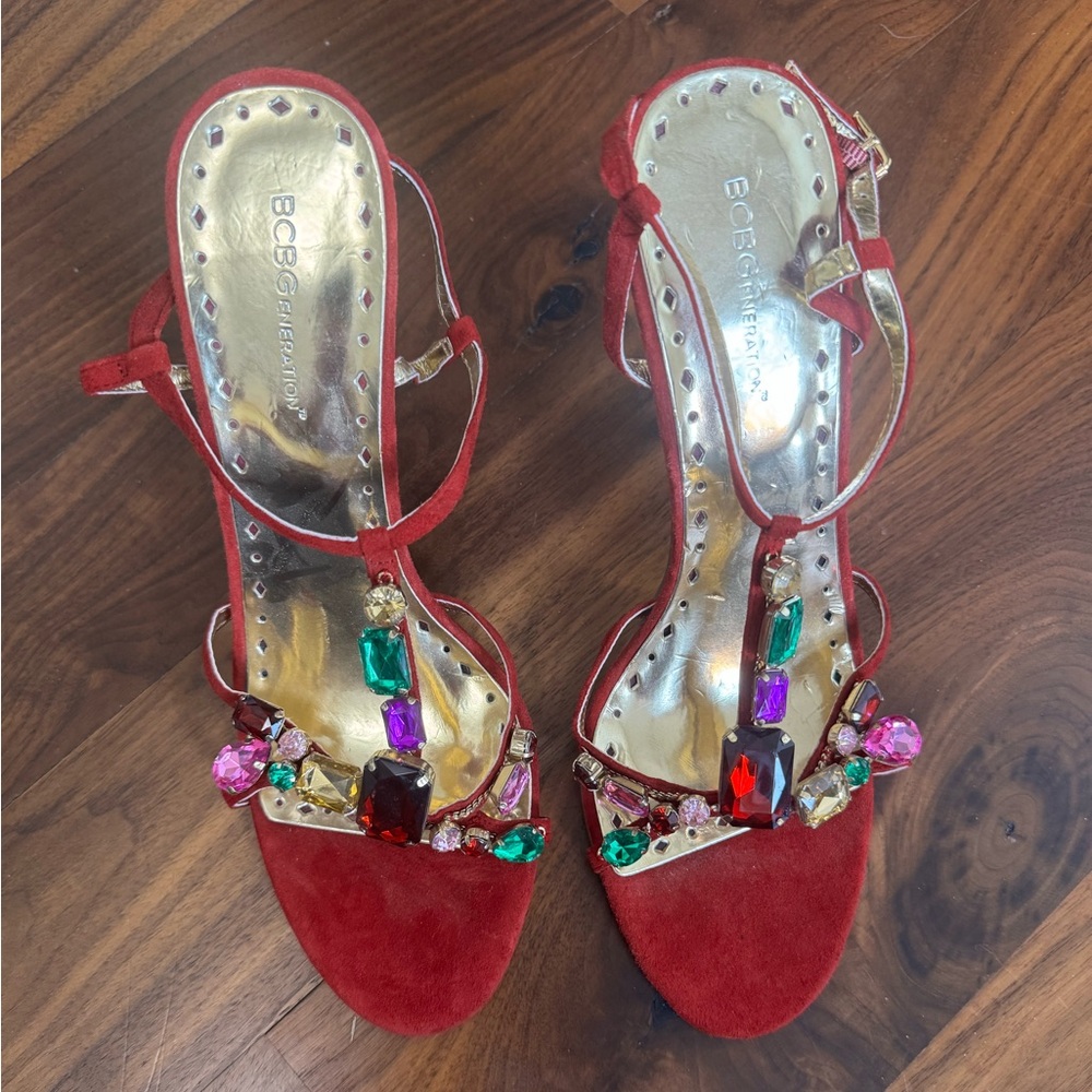 BCBG Red Jewel-Embellished Heels